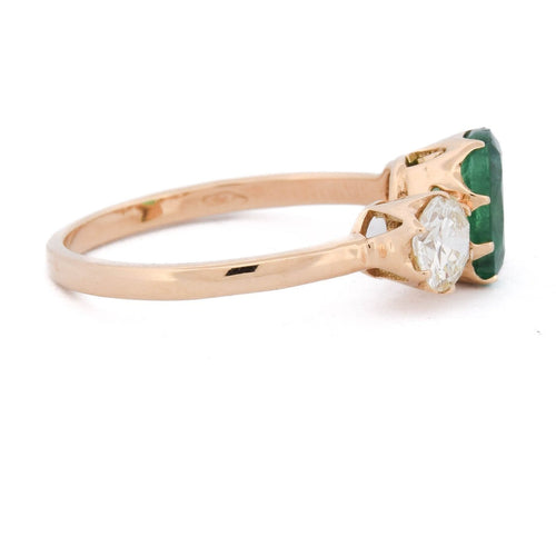 Bague 57 Bague vintage en or jaune 18 kt, émeraude et diamants 58 Facettes AN720 (00019)