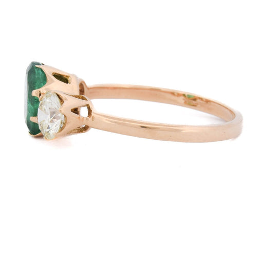 Bague 57 Bague vintage en or jaune 18 kt, émeraude et diamants 58 Facettes AN720 (00019)
