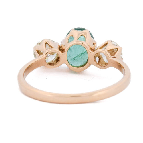 Bague 57 Bague vintage en or jaune 18 kt, émeraude et diamants 58 Facettes AN720 (00019)