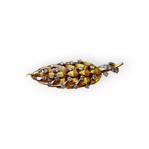 Broche Broche feuille en or blanc et jaune 750, diamants 58 Facettes 330100370
