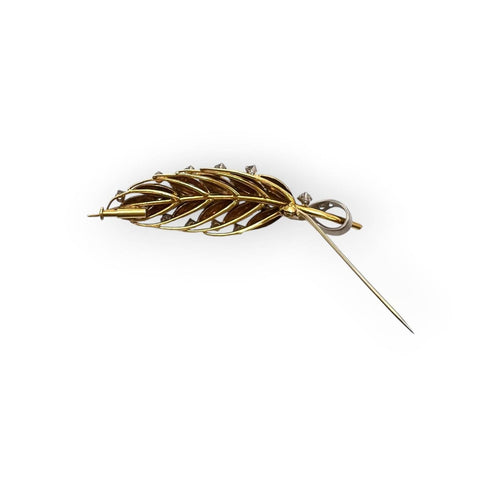 Broche Broche feuille en or blanc et jaune 750, diamants 58 Facettes 330100370
