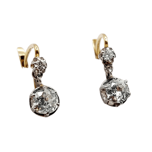 Dormeuses anciennes en or 18k, platine et diamants