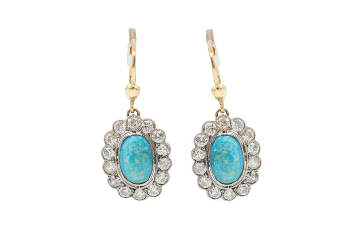 Boucles d'oreilles Boucles d'oreilles pendantes turquoise et diamants taille ancienne 58 Facettes PP6