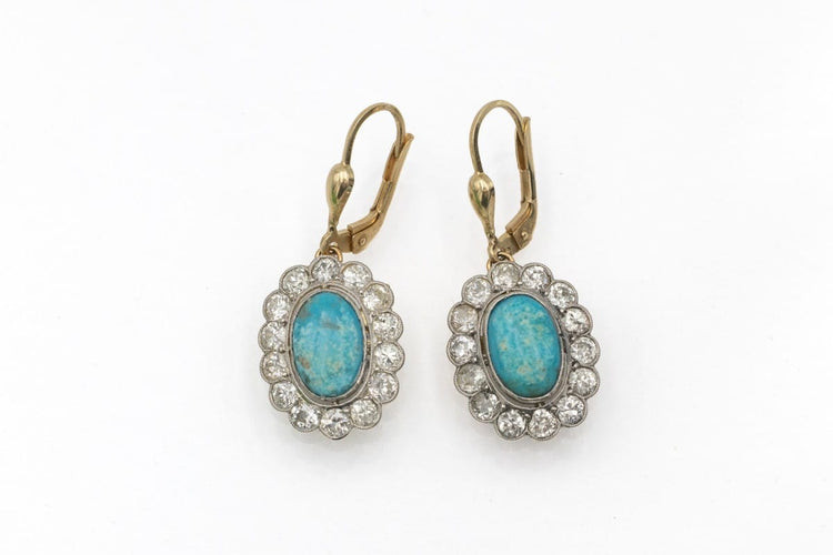 Boucles d'oreilles Boucles d'oreilles pendantes turquoise et diamants taille ancienne 58 Facettes PP6