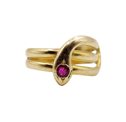 Bague 45 Bague serpent antique en or rose 18k et rubis 58 Facettes A07819