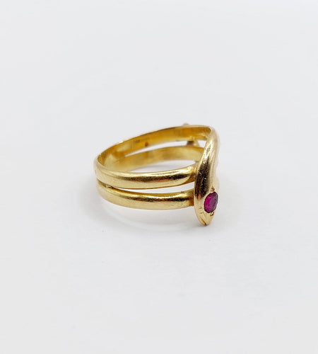 Bague 45 Bague serpent antique en or rose 18k et rubis 58 Facettes A07819