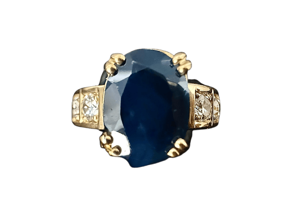 Bague en or jaune 18K, saphir non chauffé et diamants