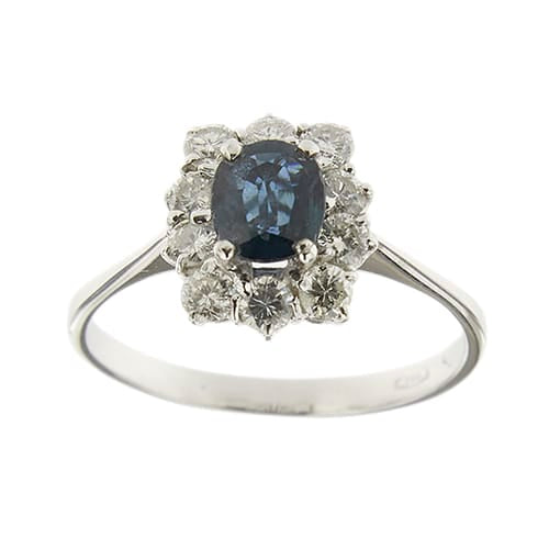 Bague 60 Bague halo en or blanc 18 kt, saphir et diamants 58 Facettes 33202