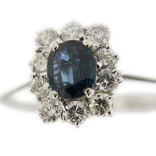 Bague 60 Bague halo en or blanc 18 kt, saphir et diamants 58 Facettes 33202