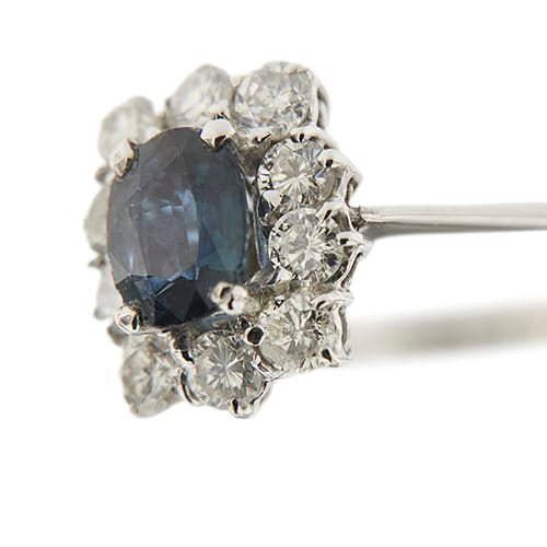Bague 60 Bague halo en or blanc 18 kt, saphir et diamants 58 Facettes 33202
