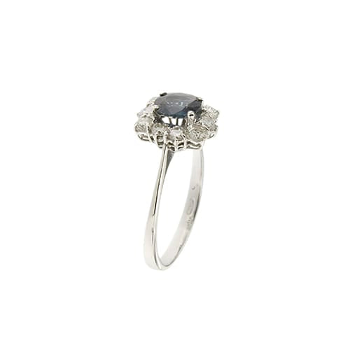Bague 60 Bague halo en or blanc 18 kt, saphir et diamants 58 Facettes 33202