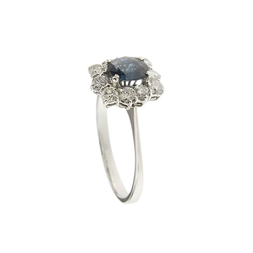Bague 60 Bague halo en or blanc 18 kt, saphir et diamants 58 Facettes 33202