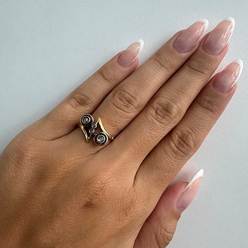 Bague 55 Bague en or blanc et jaune 18k avec diamants 58 Facettes 36405