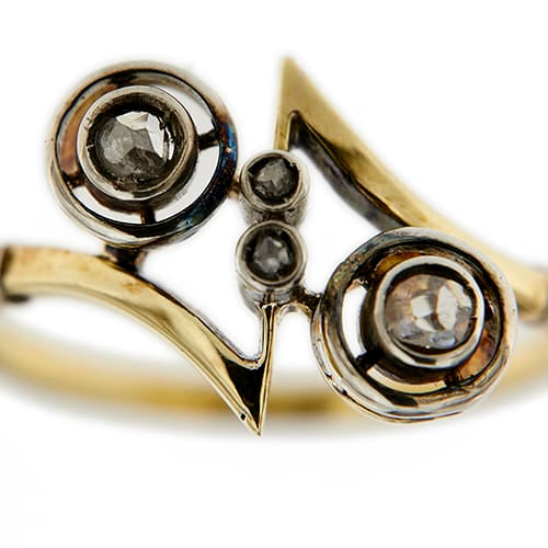 Bague 55 Bague en or blanc et jaune 18k avec diamants 58 Facettes 36405