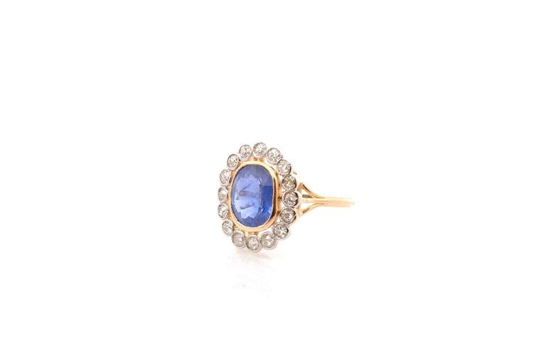 Bague 53 Bague vintage en platine et or 18k saphir de Ceylan et diamants 58 Facettes 26609-26691