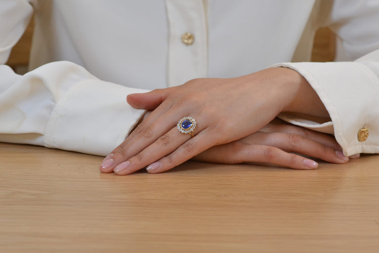 Bague 53 Bague vintage en platine et or 18k saphir de Ceylan et diamants 58 Facettes 26609-26691