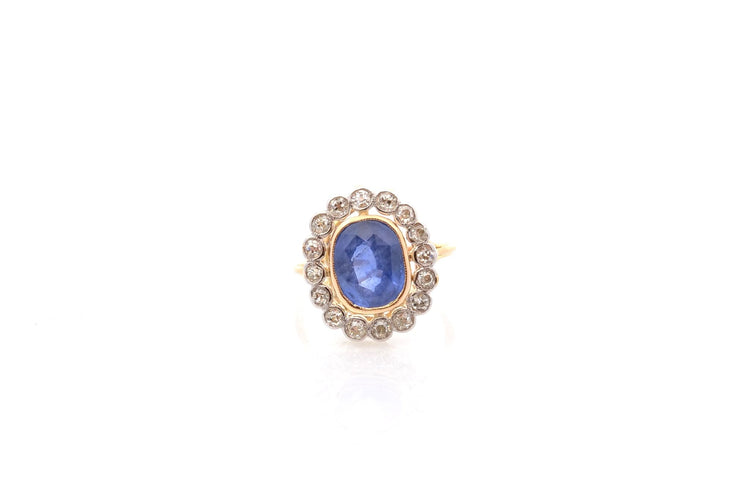 Bague 53 Bague vintage en platine et or 18k saphir de Ceylan et diamants 58 Facettes 26609-26691