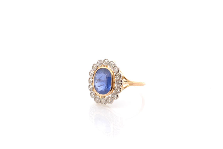 Bague 53 Bague vintage en platine et or 18k saphir de Ceylan et diamants 58 Facettes 26609-26691