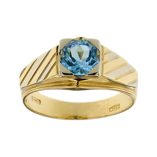 Bague 60 Chevalière en or jaune et blanc 18 kt avec topaze 58 Facettes 40909