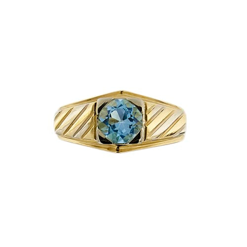 Bague 60 Chevalière en or jaune et blanc 18 kt avec topaze 58 Facettes 40909