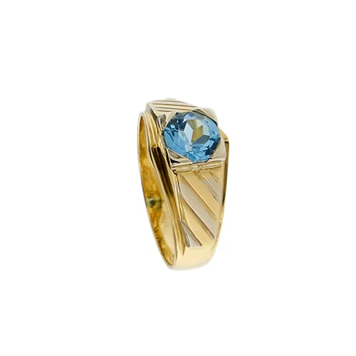Bague 60 Chevalière en or jaune et blanc 18 kt avec topaze 58 Facettes 40909