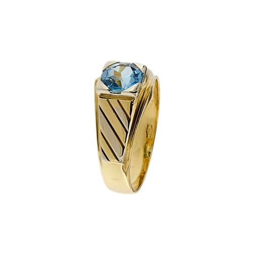 Bague 60 Chevalière en or jaune et blanc 18 kt avec topaze 58 Facettes 40909