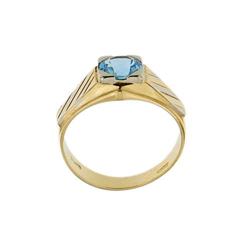 Bague 60 Chevalière en or jaune et blanc 18 kt avec topaze 58 Facettes 40909