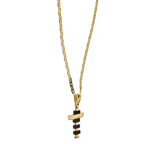 Collier Collier - Croix moderne en or jaune 18 ct et onyx 58 Facettes 34312