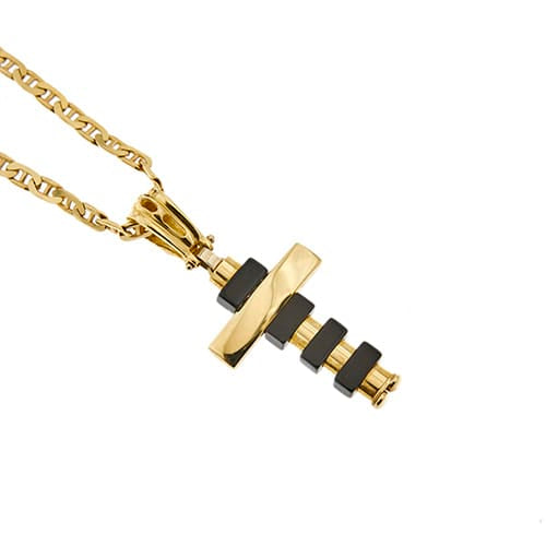 Collier Collier - Croix moderne en or jaune 18 ct et onyx 58 Facettes 34312