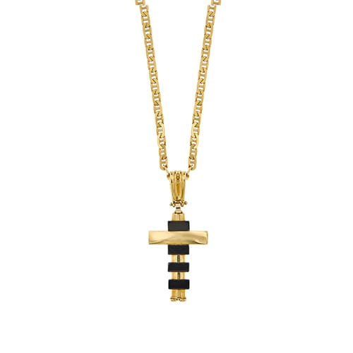 Collier Collier - Croix moderne en or jaune 18 ct et onyx 58 Facettes 34312