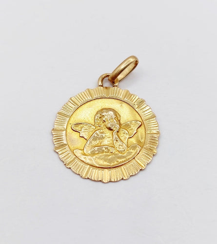 Pendentif E. Dropsy - Médaille ancienne en or rose 18k, angelot 58 Facettes A07830