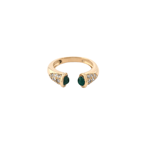 Bague jonc en or jaune, émeraudes et diamants