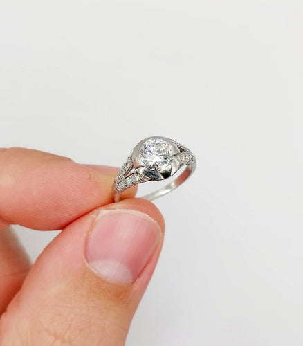 Bague 48.5 Art déco - Bague solitaire en platine et diamant 0,85 ct 58 Facettes A07832