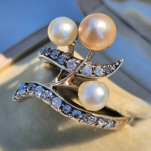 Bague 60 Art Nouveau - Bague duchesse en or jaune 18k, perles et diamants 58 Facettes Bague-002
