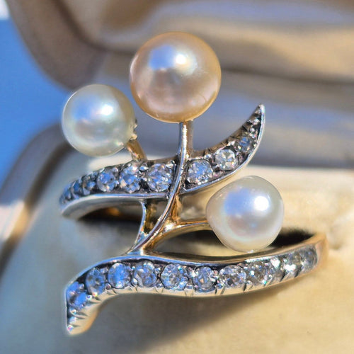 Bague 60 Art Nouveau - Bague duchesse en or jaune 18k, perles et diamants 58 Facettes Bague-002