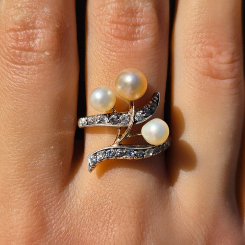 Bague 60 Art Nouveau - Bague duchesse en or jaune 18k, perles et diamants 58 Facettes Bague-002