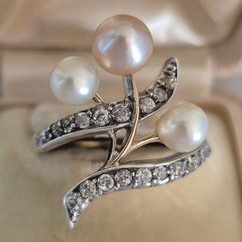 Bague 60 Art Nouveau - Bague duchesse en or jaune 18k, perles et diamants 58 Facettes Bague-002