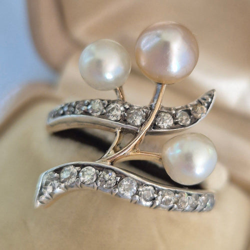 Bague 60 Art Nouveau - Bague duchesse en or jaune 18k, perles et diamants 58 Facettes Bague-002