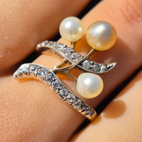 Bague 60 Art Nouveau - Bague duchesse en or jaune 18k, perles et diamants 58 Facettes Bague-002
