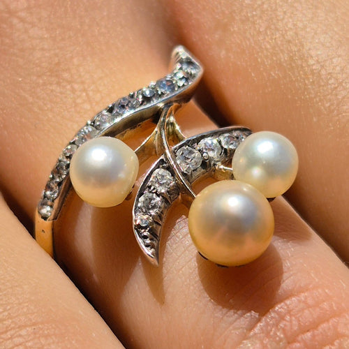Bague 60 Art Nouveau - Bague duchesse en or jaune 18k, perles et diamants 58 Facettes Bague-002