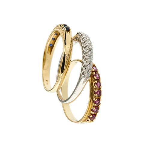 Bague 55 Trio de bagues rivière en or 18 ct avec saphirs, rubis et diamants 58 Facettes 29582