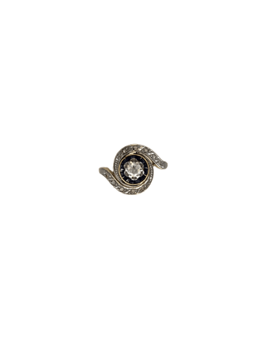 Bague 54 Bague édouardienne en or jaune 750, platine, diamants et saphirs 58 Facettes Bague-07