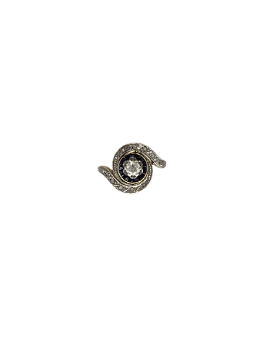 Bague 54 Bague édouardienne en or jaune 750, platine, diamants et saphirs 58 Facettes Bague-07