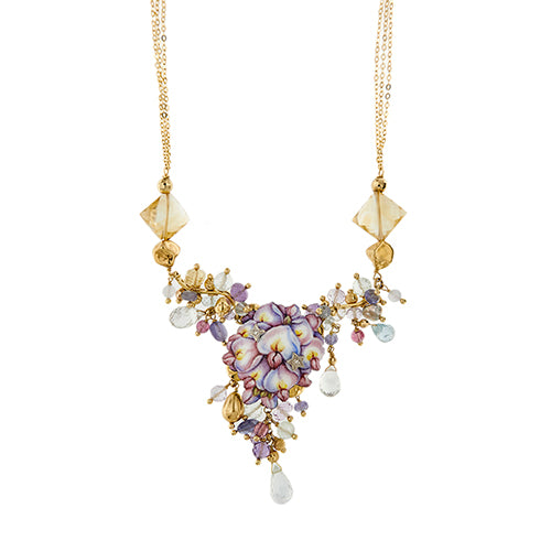 Collier Gabriella Rivalta - Collier fleur émaillée en or jaune 18 ct et diamants 58 Facettes 36199