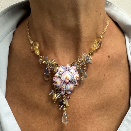 Collier Gabriella Rivalta - Collier fleur émaillée en or jaune 18 ct et diamants 58 Facettes 36199