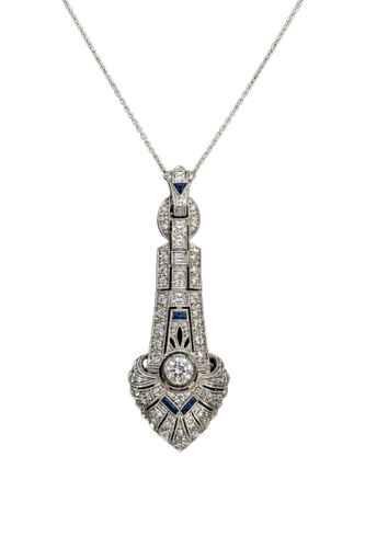 Art déco - Pendentif en platine, diamants et saphirs