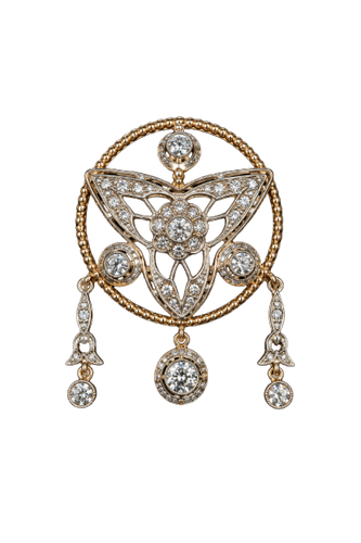 Belle Époque - Broche-pendentif trilobée avec pendants mobiles