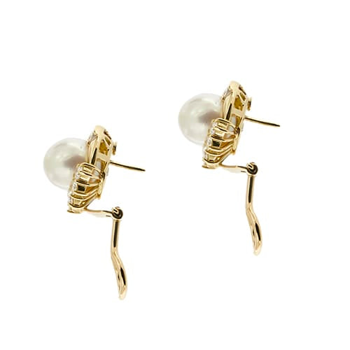 Boucles d'oreilles Boucles d’oreilles puces en or jaune 18 ct, perles et diamants 58 Facettes 38271
