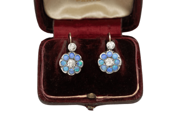 Boucles d'oreilles Boucles d'oreilles en or jaune 14 ct, argent, opales et diamants 58 Facettes 13602