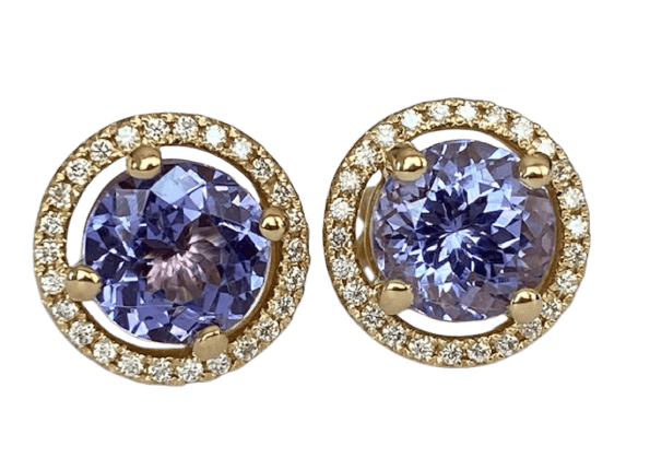 Boucles d'oreilles Halo - Boucles d'oreilles en or jaune 18k, tanzanites et diamants 58 Facettes earrings